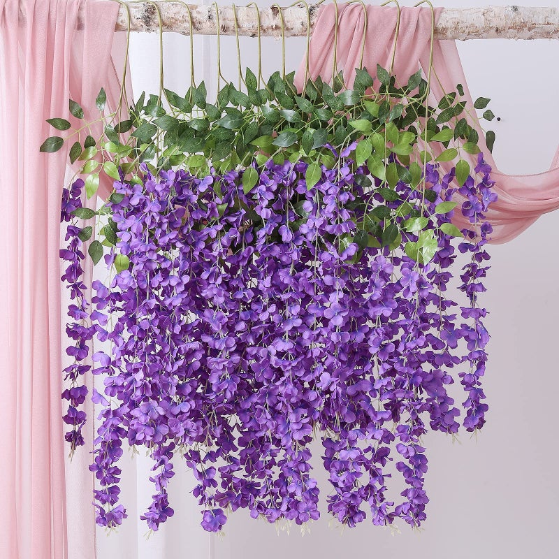 Duovlo 12 Piece Artificial Silk Wisteria Vine 3.6 Feet Ratta Hanging Flower Garland String Home Party Wedding Decor(Purple) - Image 5